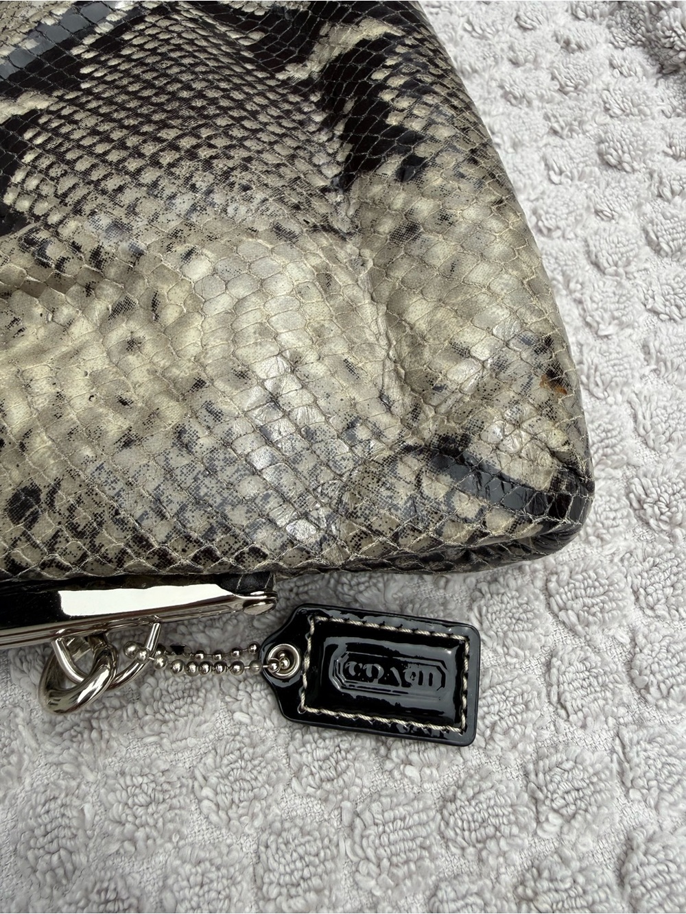 Coach Snake-Print Wristlet Clutch in Gray and Cream - Picture 3 of 4